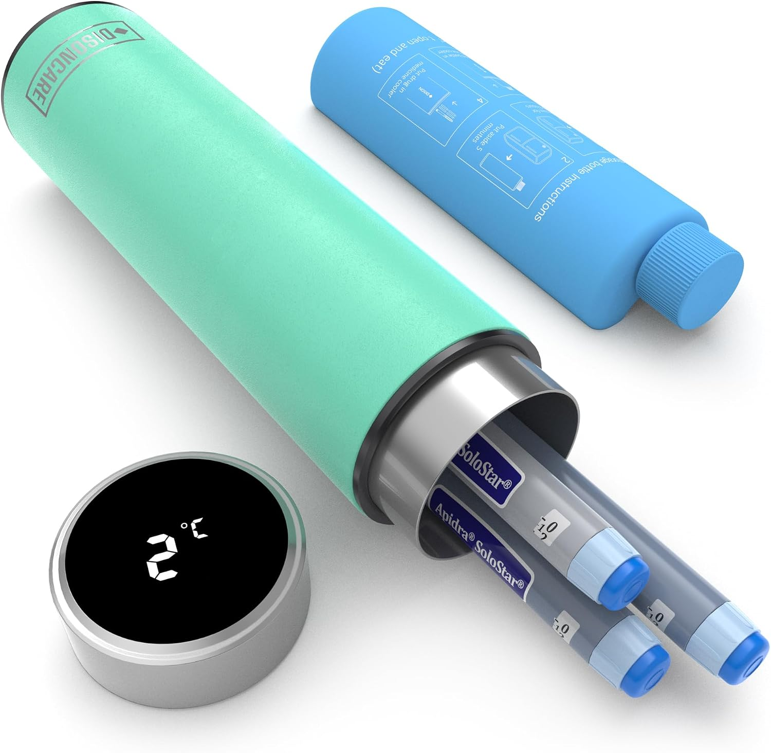 Portable insulated cooling flask with a digital temperature-display cap