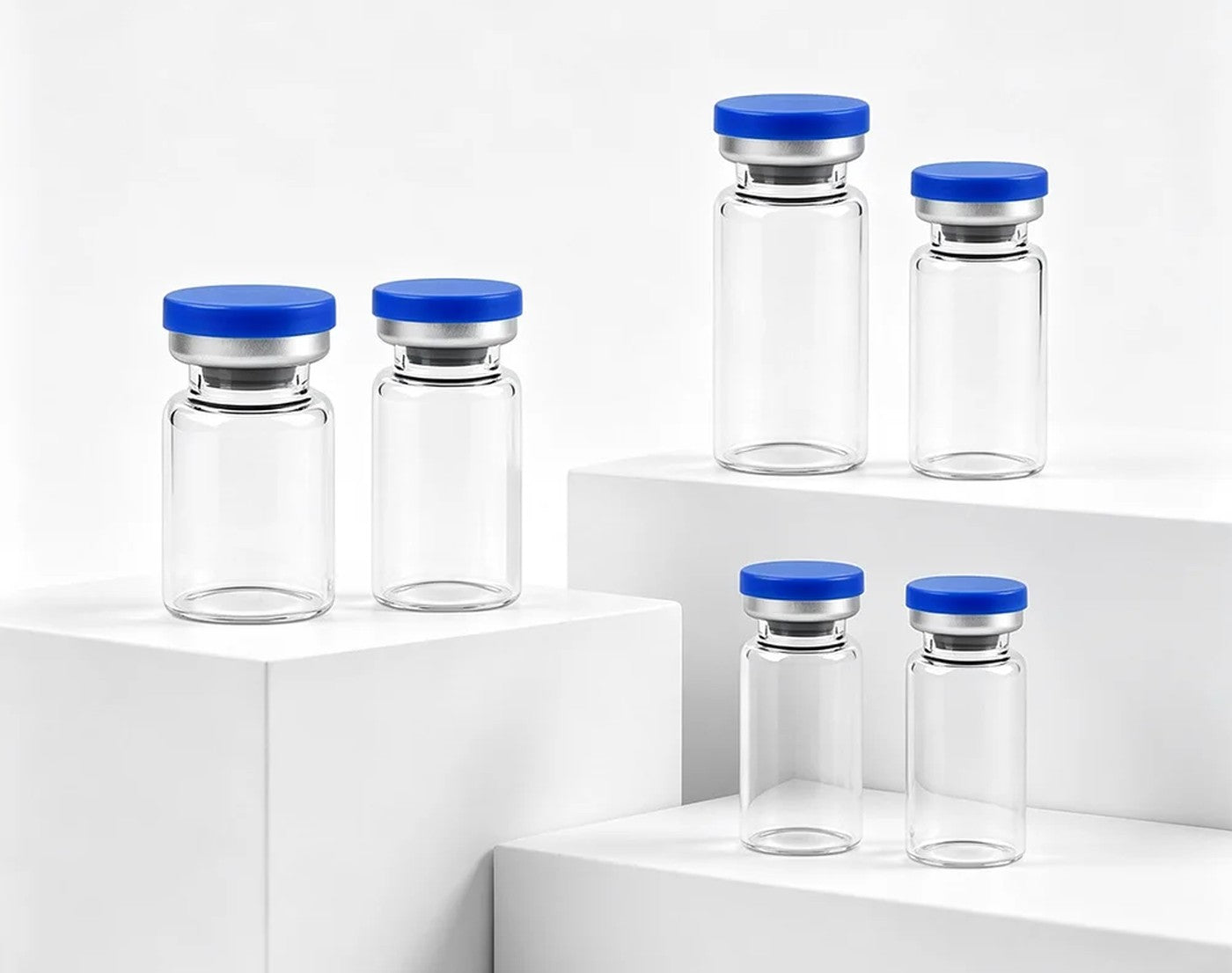 Range of clear glass containers in multiple sizes