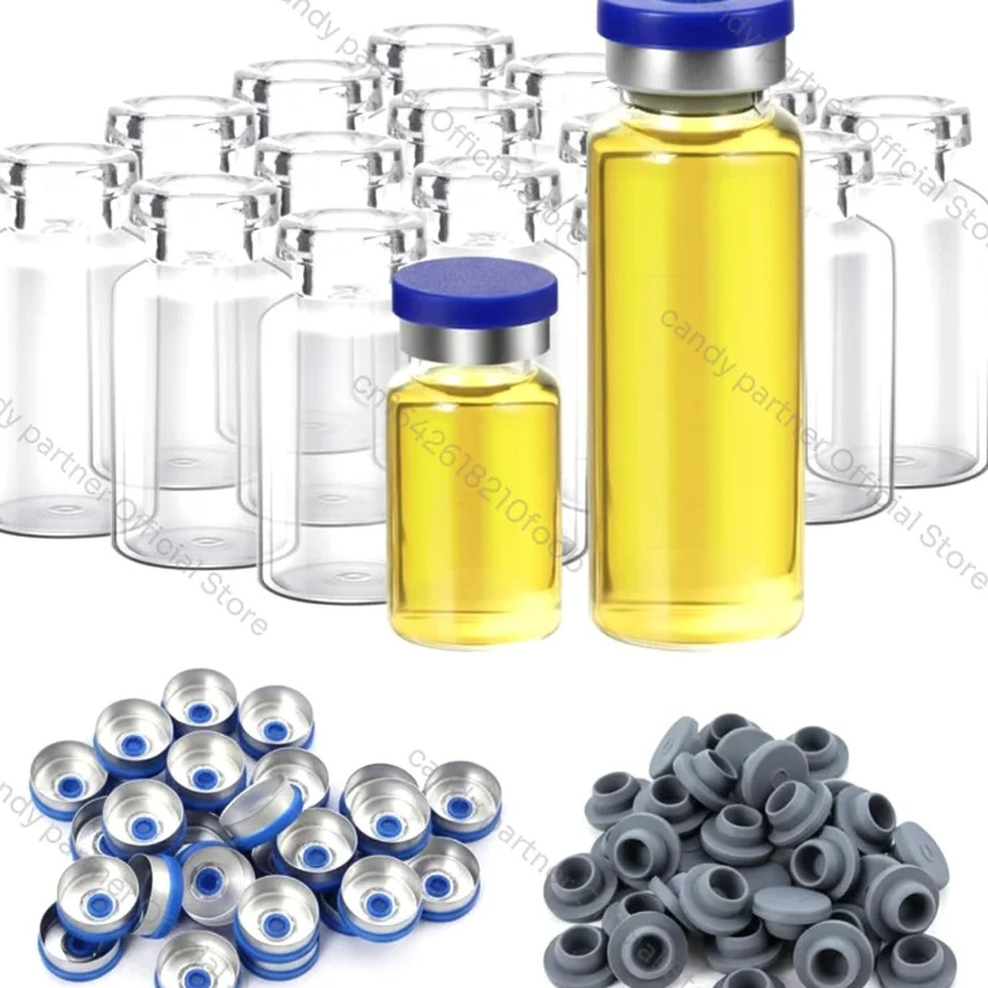 Bulk pack of clear borosilicate glass containers with sealed caps