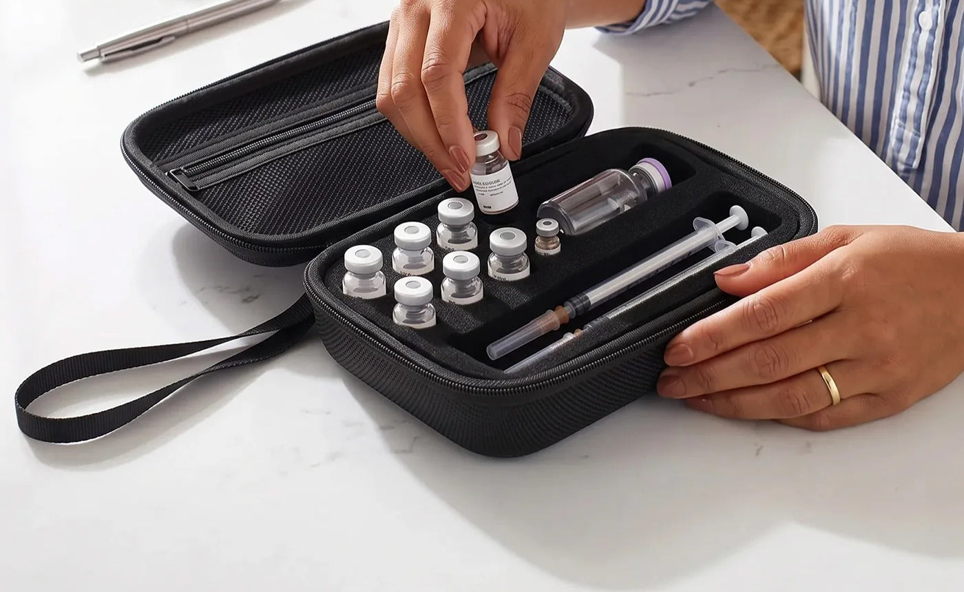 Compact hard-shell travel case with die-cut foam tray