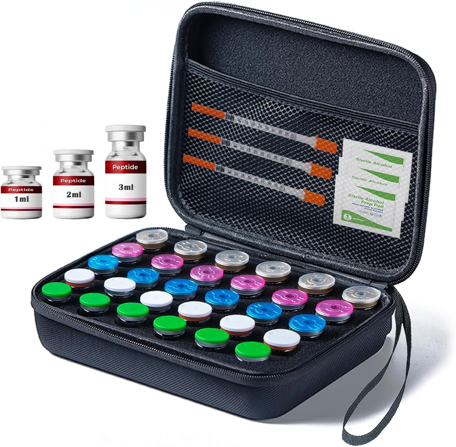 Hard-shell 30-slot storage case with foam tray