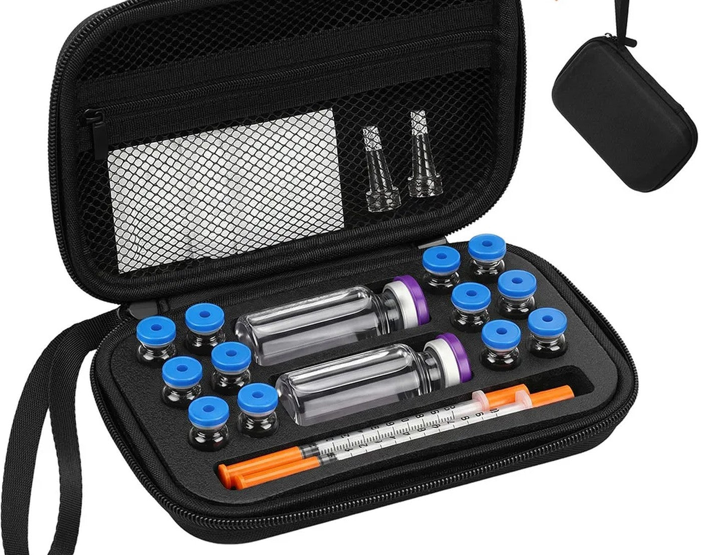 Matte black hard-shell organiser case with sponge insert