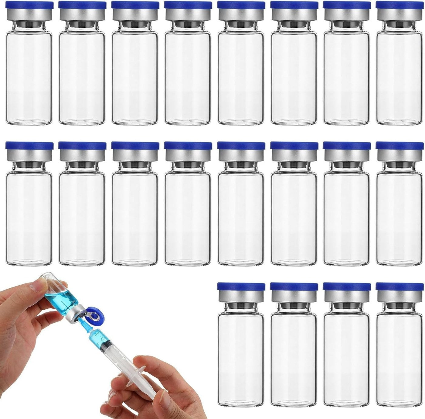 Transparent 10ml glass containers with sealed caps